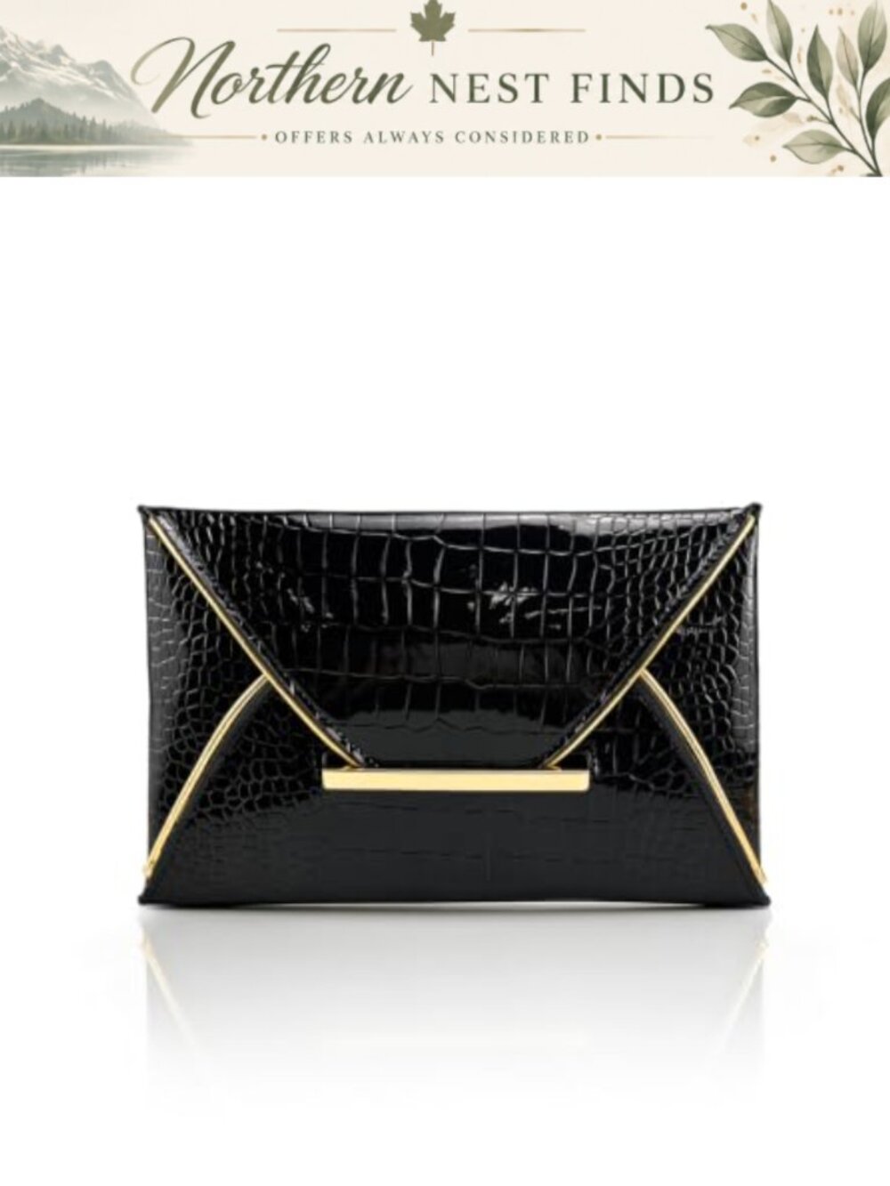 Croc-Embossed PU Leather Envelope Clutch Evening Party Bag
